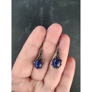 925 Sterling Silver Lapis Lazuli Dangling Pierced Earrings